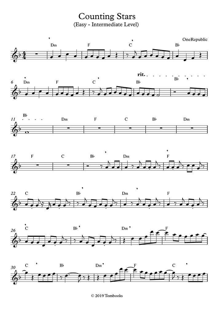 counting-stars-easy-intermediate-level-soprano-sax-onerepublic
