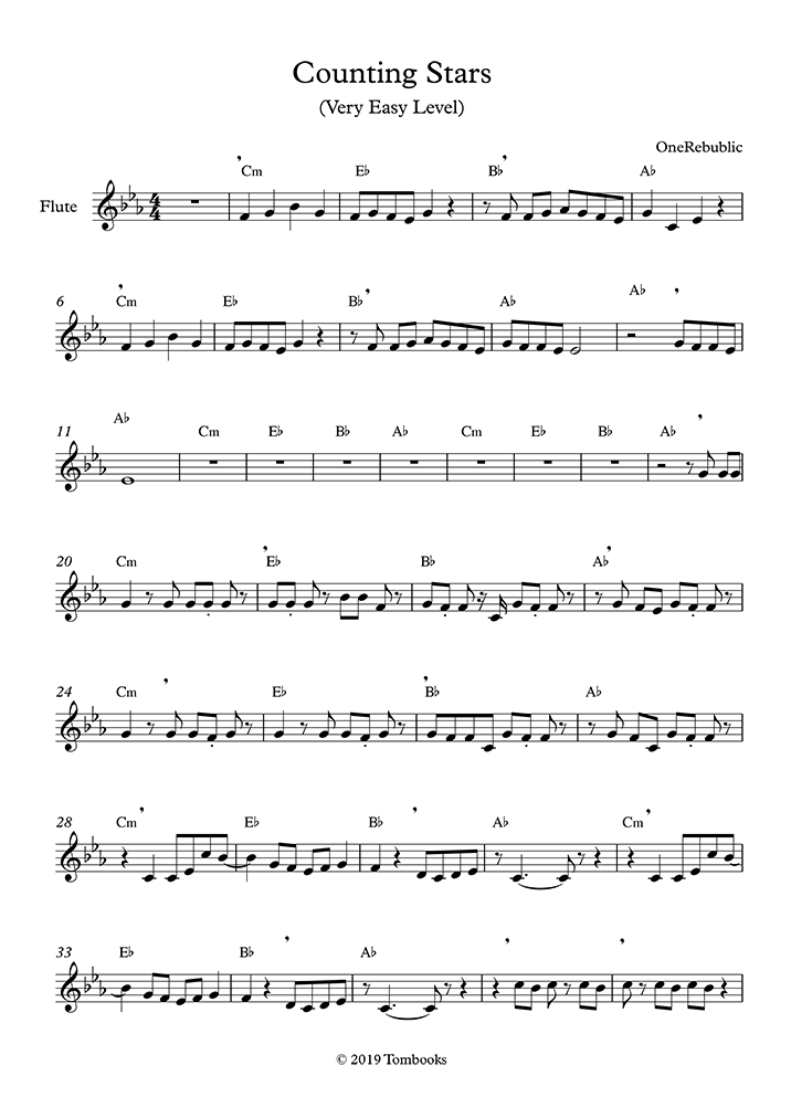 Counting Stars Very Easy Level Onerepublic Flute Sheet Music