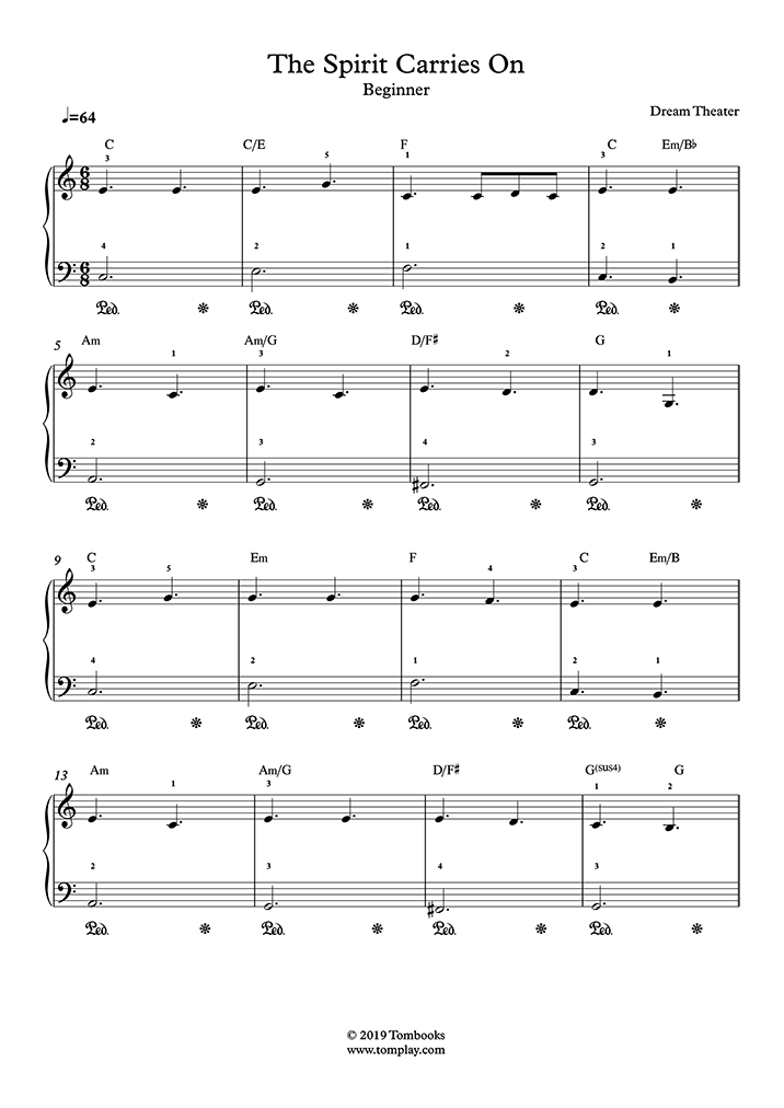 Piano Sheet Music The Spirit Carries On (Beginner Level