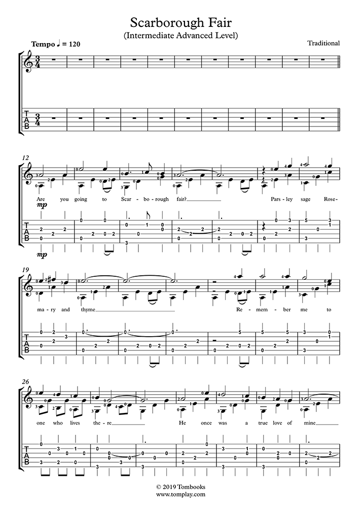 Guitar Tabs And Sheet Music Scarborough Fair Intermediate Advanced Level With Orchestra Traditional Guitar Tabs And Sheet Music Scarborough Fair Intermediate Advanced Level With Orchestra Traditional
