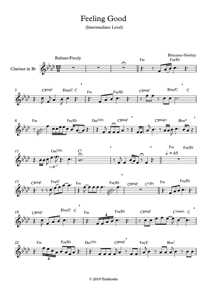 Feeling Good (Intermediate Level) (Michael Bublé) - Clarinet Sheet Music