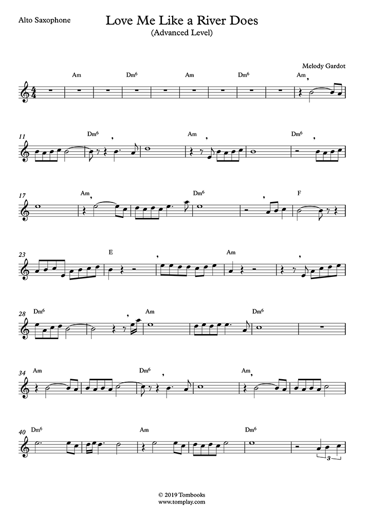 Saxophone Sheet Music Love Me Like A River Does Advanced Level Alto Sax Melody Gardot