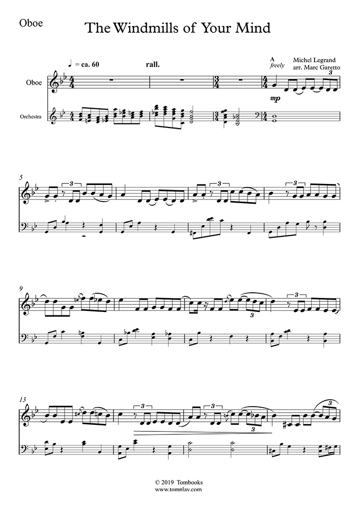 Partition Les Moulins De Mon Coeur Michel Legrand Partition Hautbois Les Moulins de mon cœur (niveau intermédiaire) (Legrand)