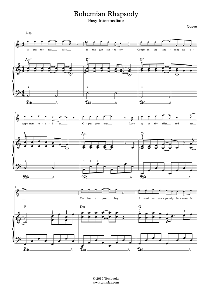Bohemian Rhapsody (Nivel Fácil/Intermedio, Solo) (Queen) - Partitura Piano