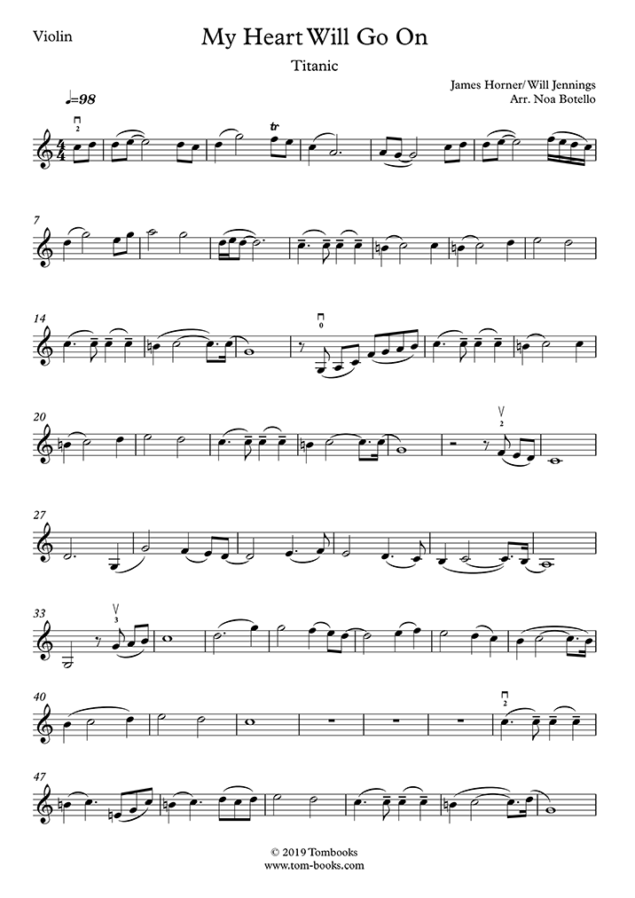 Violin Sheet Music Titanic - My Heart Will Go On (Easy/Intermediate
