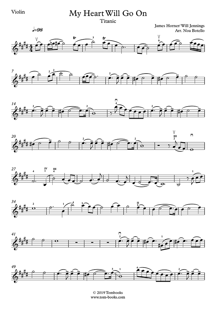 Violin Sheet Music Titanic My Heart Will Go On Intermediate Level Horner James