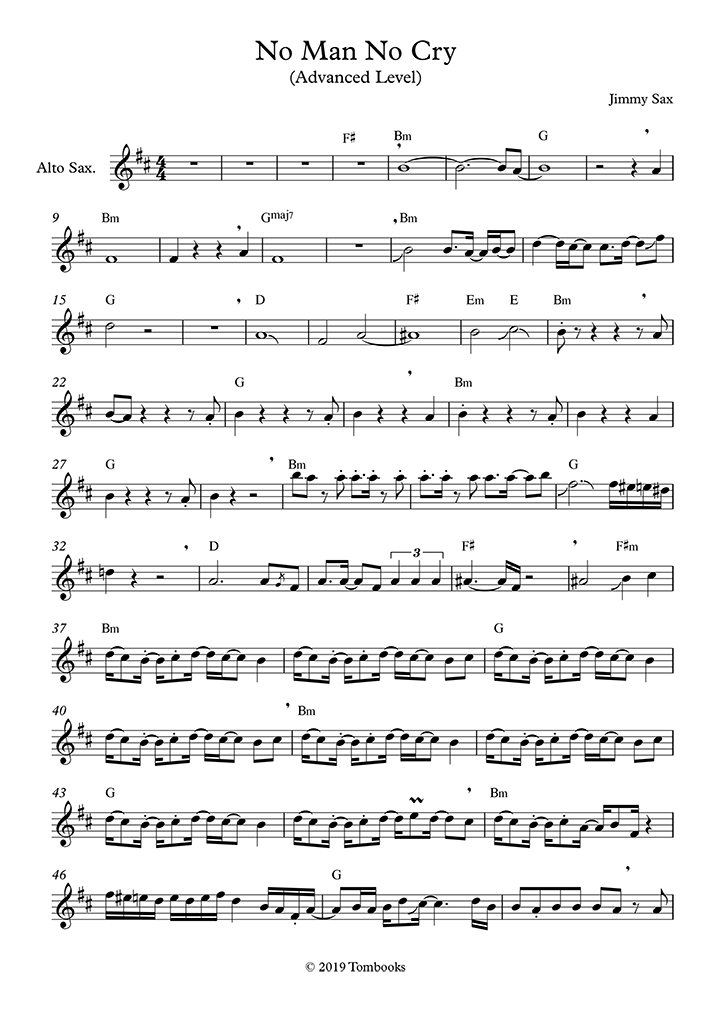 Saxophone Sheet Music No Man No Cry Advanced Level Alto Sax Jimmy Sax