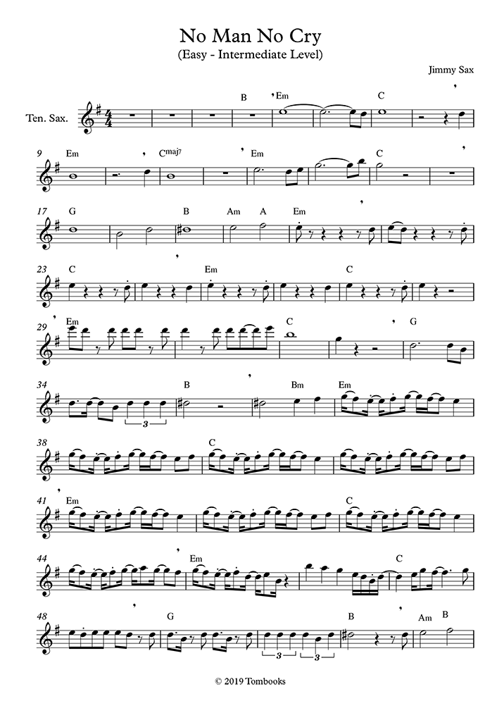Saxophone Sheet Music No Man No Cry Easy Intermediate Level Tenor Sax Jimmy Sax