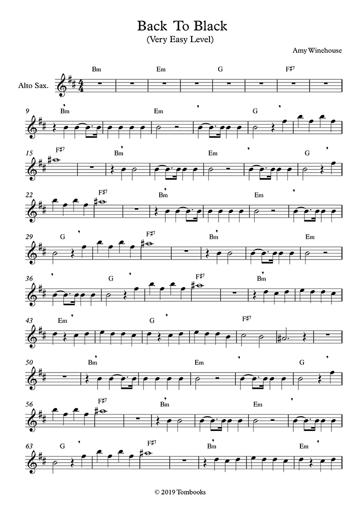 Saxophone Sheet Music Back To Black Very Easy Level Alto Sax Amy Winehouse