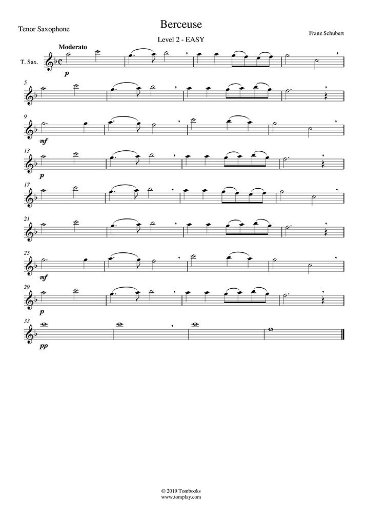 Cradle Song (Wiegenlied), D. 498 (Nivel Fácil, Saxofón Tenor) (Schubert