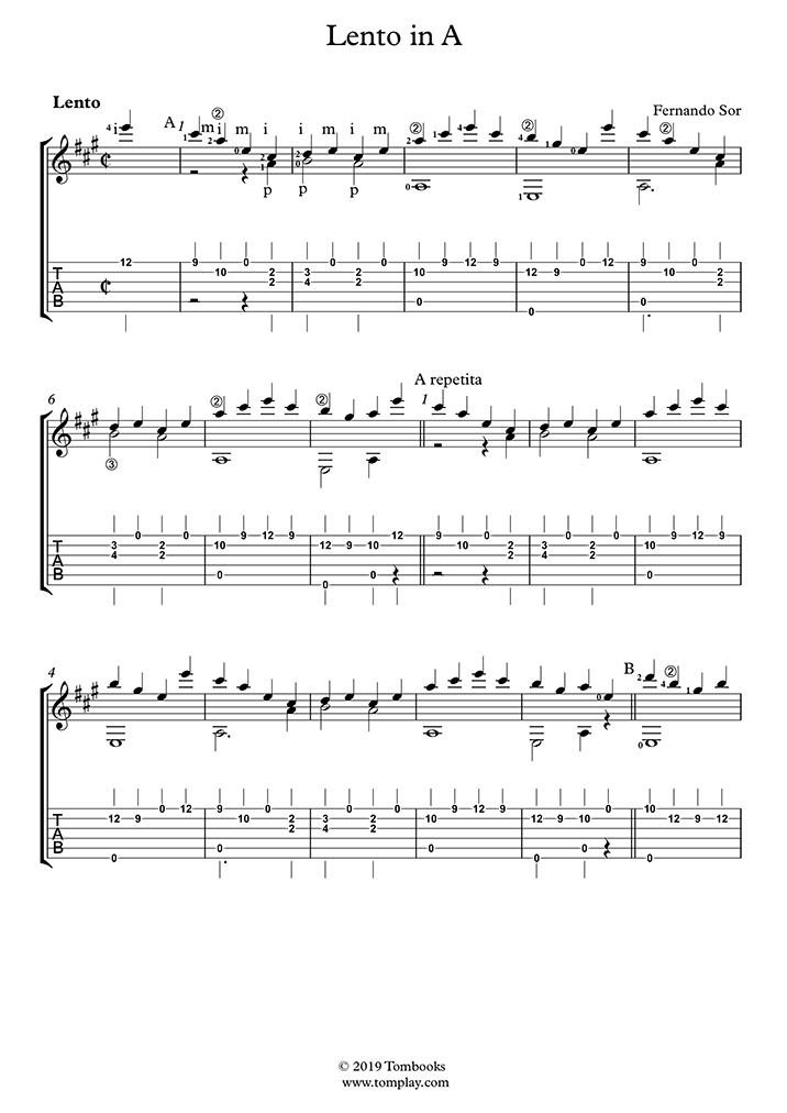 Lento in A (Sor) - Guitar Tabs and Sheet Music