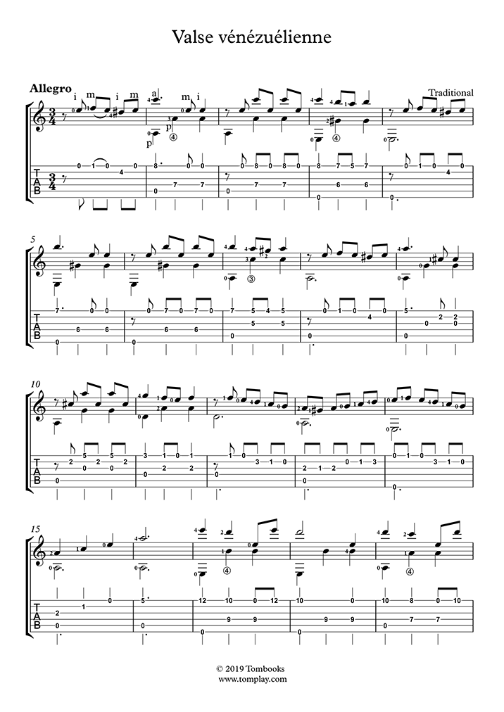 Free Sheet Music Anonymous Valse Venezuelienne Guitar Solo With