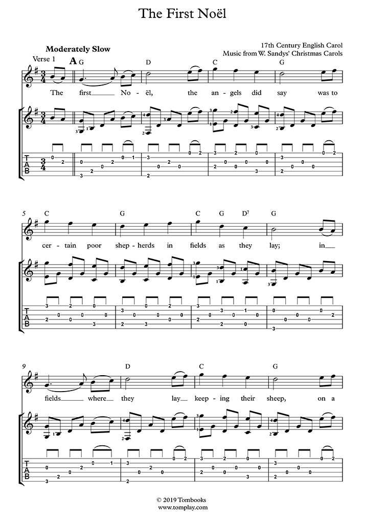 牧人ひつじを 伝承曲 ギター タブ譜と楽譜
