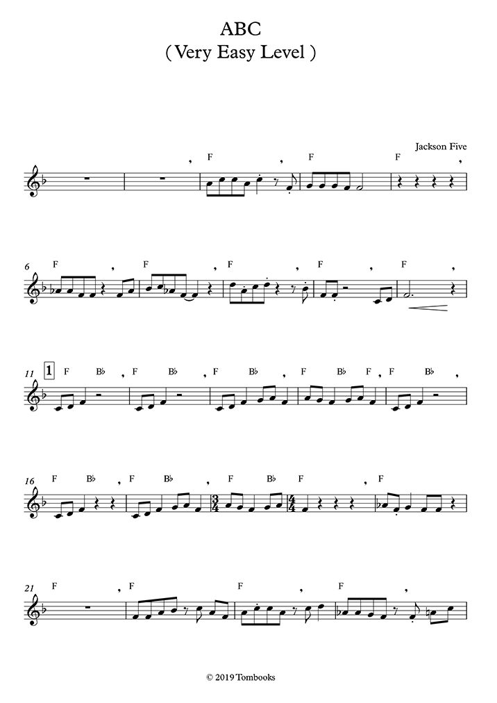 Saxophone Sheet Music ABC (Very Easy Level, Alto Sax) (Jackson 5)