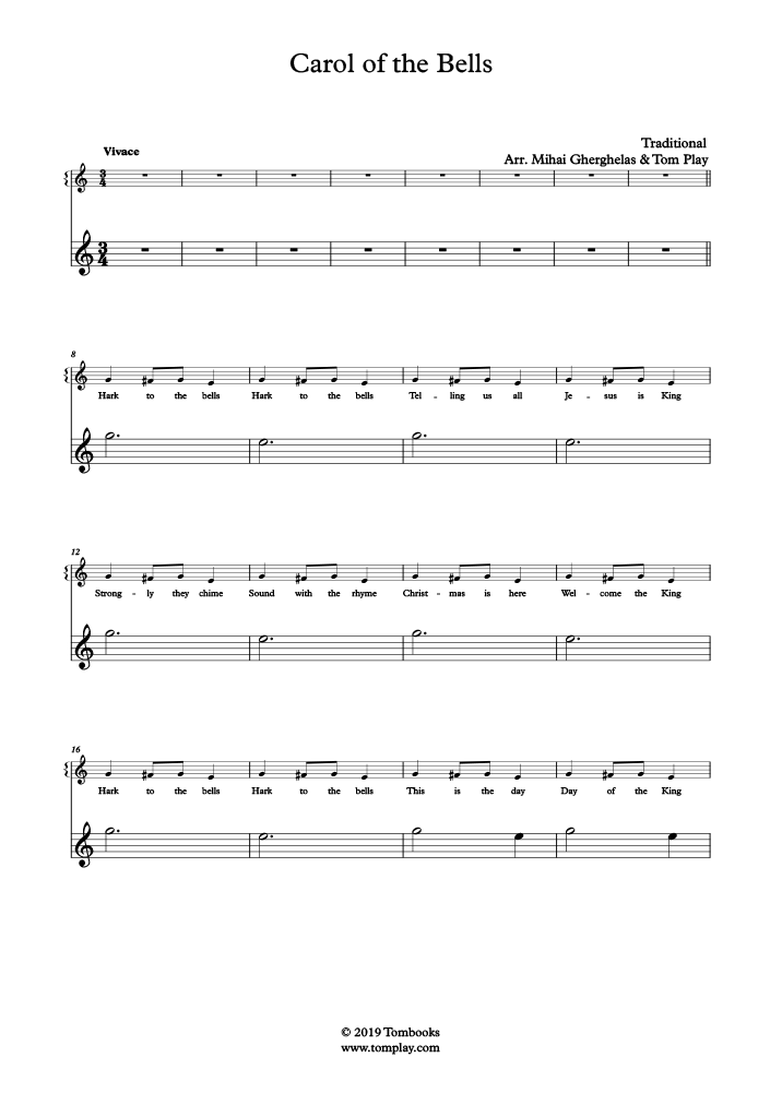 Flute Sheet Music Carol of the Bells (Beginner Level) (Traditional)