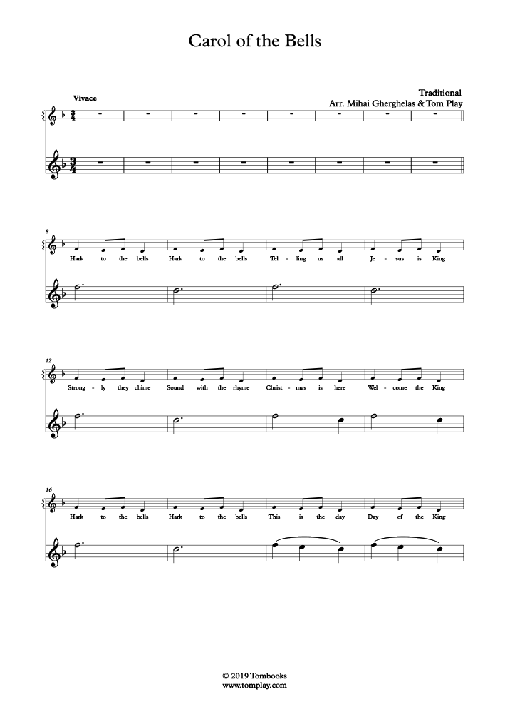 carol of the bells sheet music flute easy