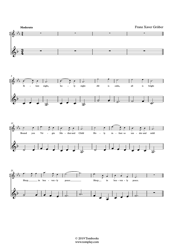 Clarinet Sheet Music Silent Night (Beginner Level, with Orchestra) (Gruber)