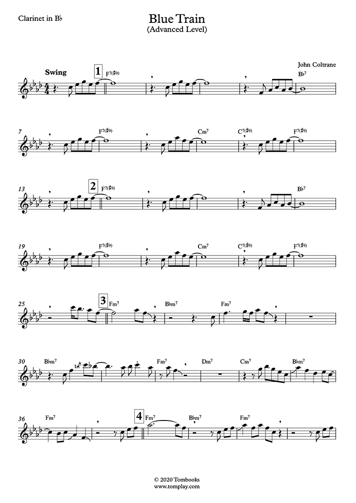 Clarinet Sheet Music Blue Train (Advanced Level) (Coltrane John)