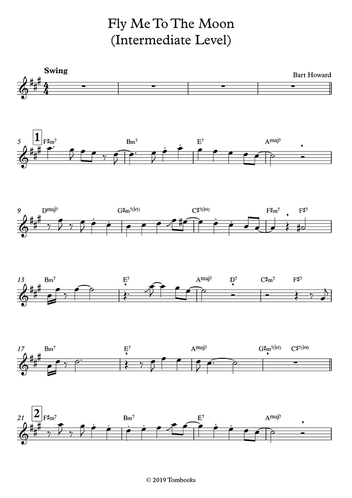 Fly Me to the Moon (Intermediate Level, Alto Sax) (Frank Sinatra