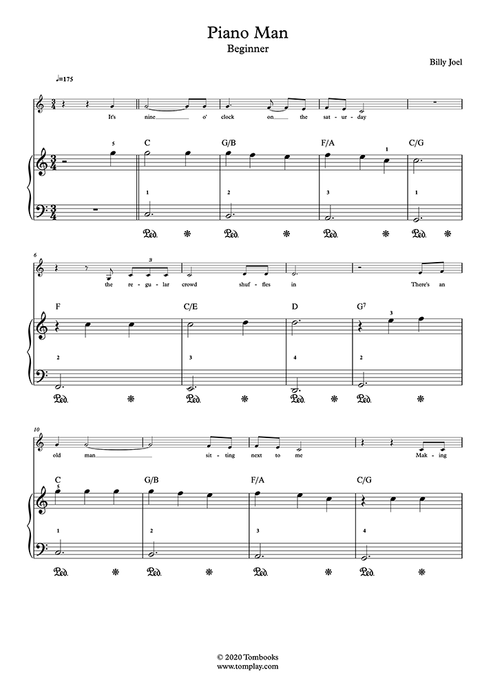 Piano Man Piano Solo Sheet Music Beginner Level Billy Joel