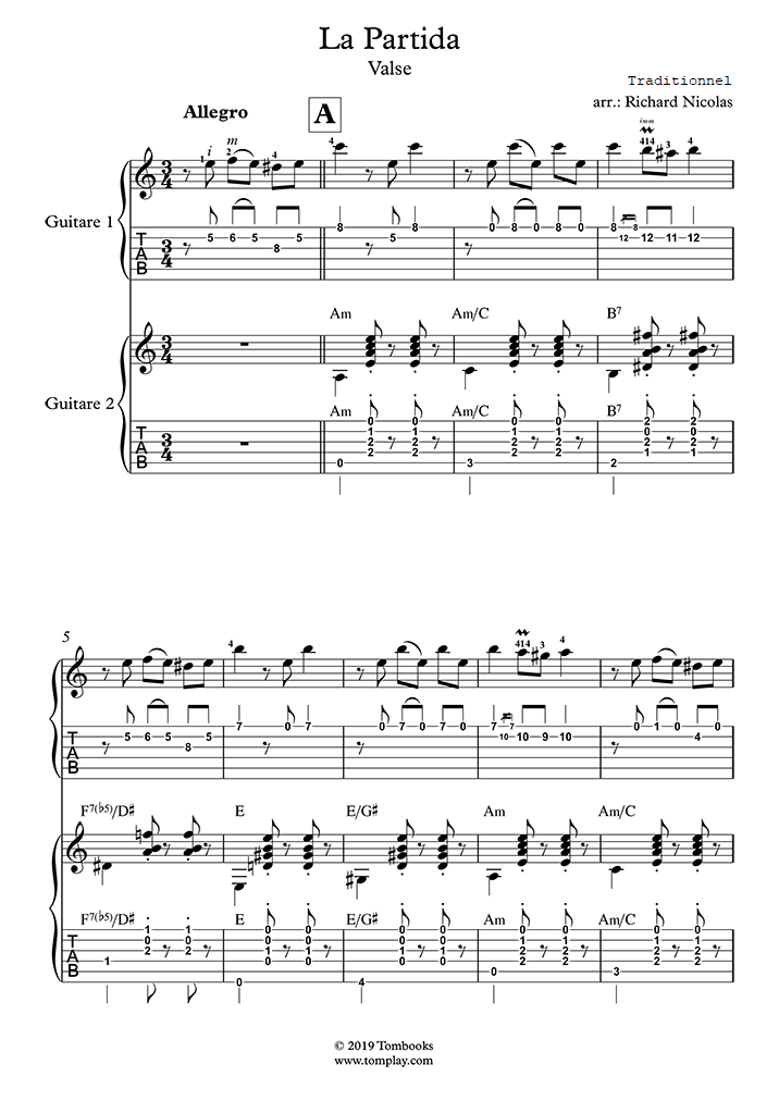 Free Sheet Music Jara Victor La Partida Guitar Solo With Tabs