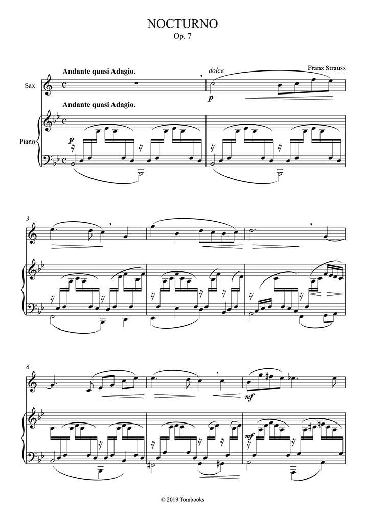 Nocturno, Opus 7 (Easy Level, Soprano Sax) (스트라우스 (프란츠)) 색소폰 악보