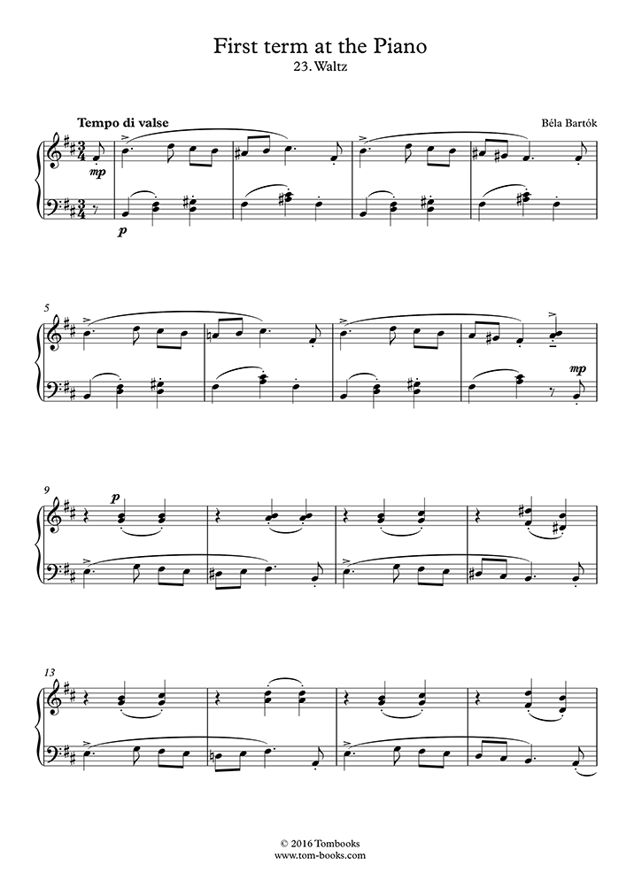 Piano Sheet Music First Term at the Piano, Sz.53 No. 23 Waltz. Tempo