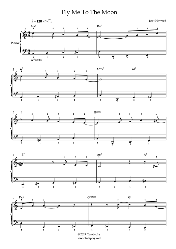 Fly Me To The Moon Piano Solo Sheet Music Easy Intermediate Level Sinatra