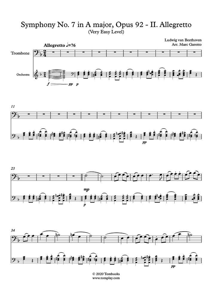 Symphony No. 7 in A major, Opus 92 II. Allegretto (Very Easy Level
