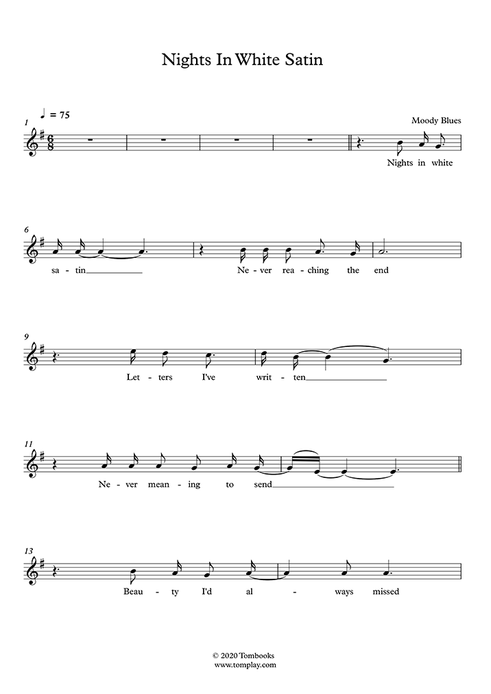 Sänger-Musiknoten Nights in White Satin (The Moody Blues)