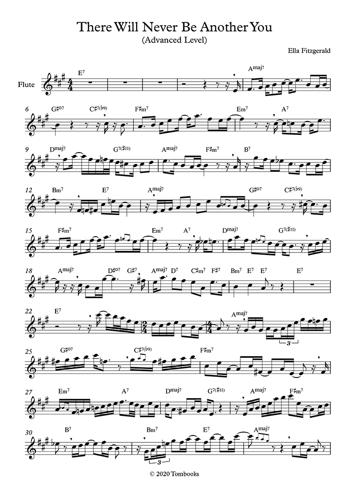 Flute Sheet Music There Will Never Be Another You (Advanced Level