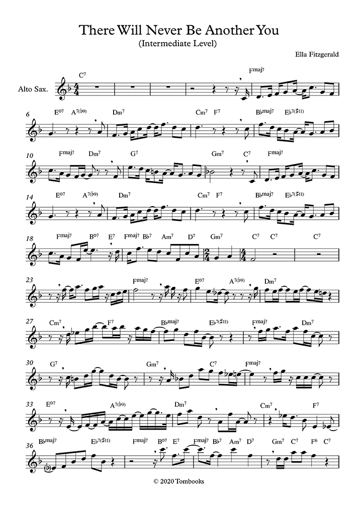 Saxophone Sheet Music There Will Never Be Another You Intermediate Level Alto Sax Fitzgerald