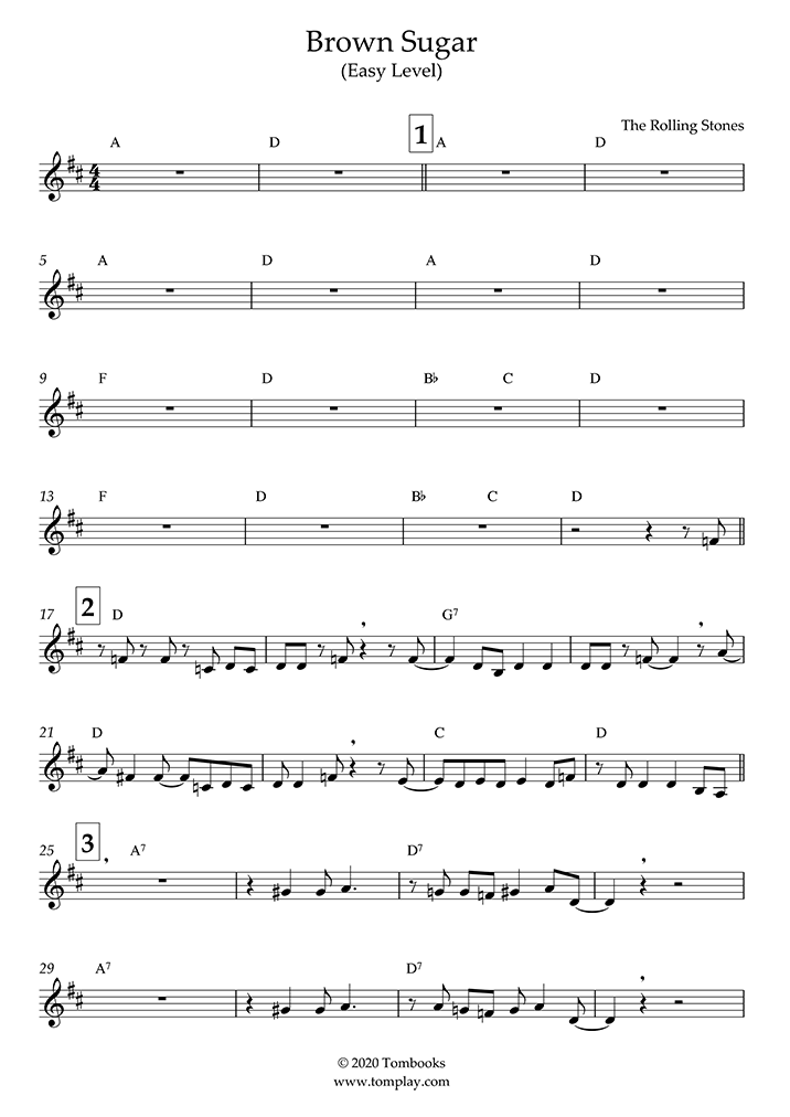 Brown Sugar (easy Level) (the Rolling Stones) - Trumpet Sheet Music