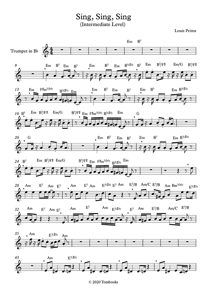 トランペット 楽譜 シング シング シング 中級 ルイ プリマ