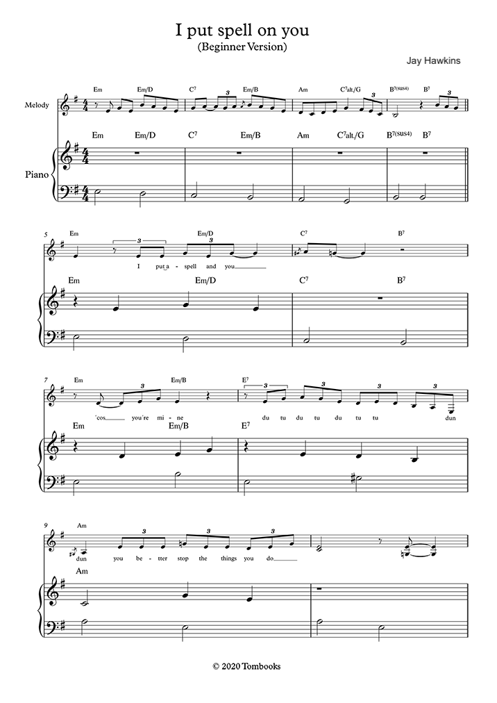 Piano Sheet Music I Put a Spell on You (Beginner Level, with Orchestra
