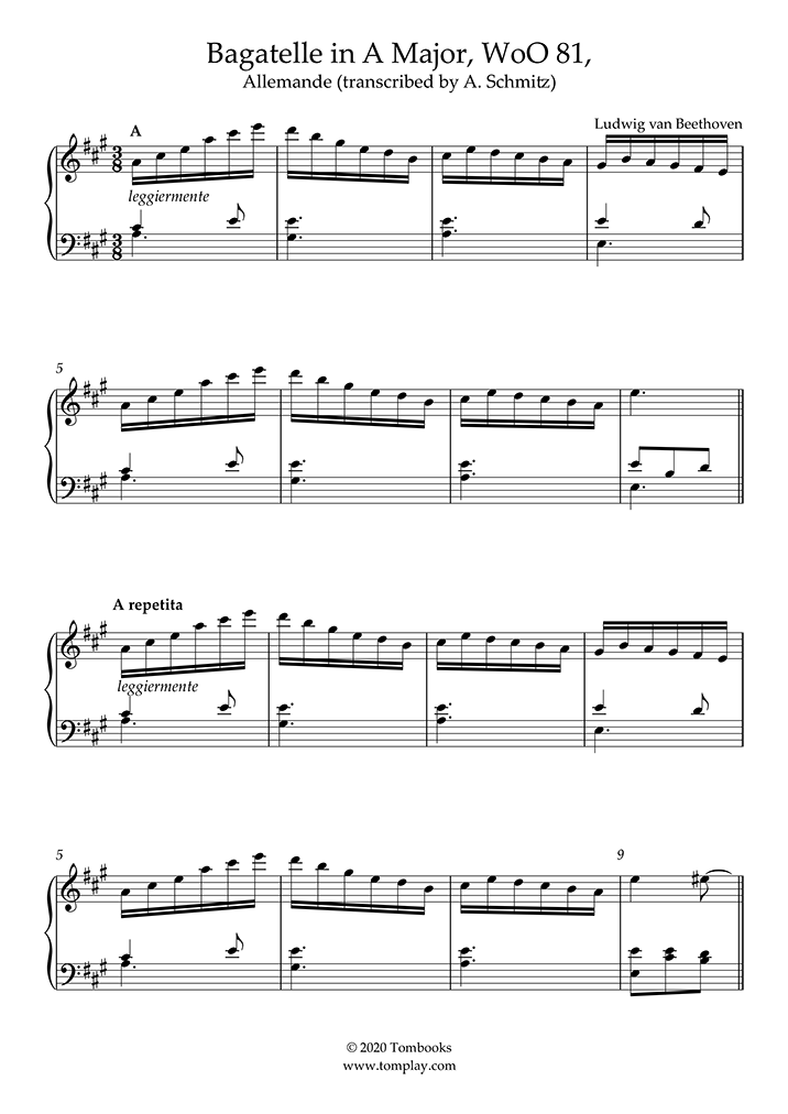 Free sheet music : Beethoven, Ludwig van - WoO 81 - Allemande (Piano solo)