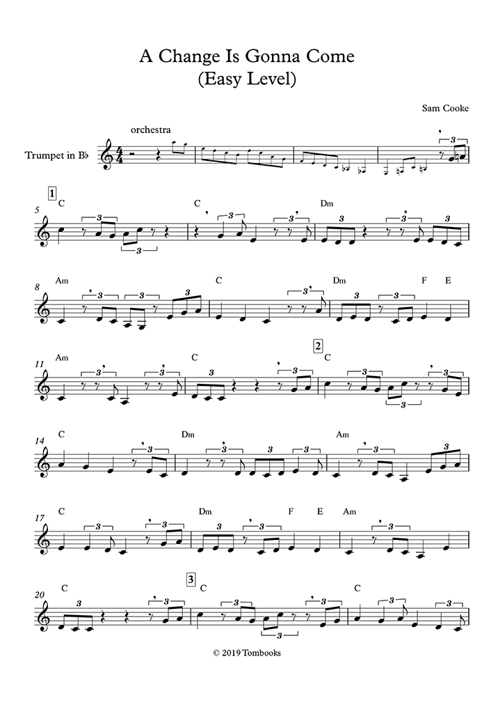 Trumpet Sheet Music A Change Is Gonna Come Easy Level Cooke Sam