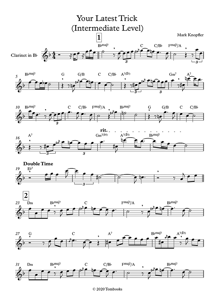 Sheet Music Your Latest Trick (Intermediate Level) (Dire Straits)