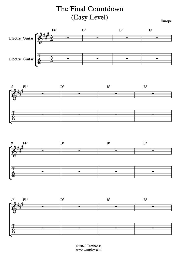 The Final Countdown Solo Tab The Final Countdown (niveau facile) (Europe) - Tablature et partition Guitare