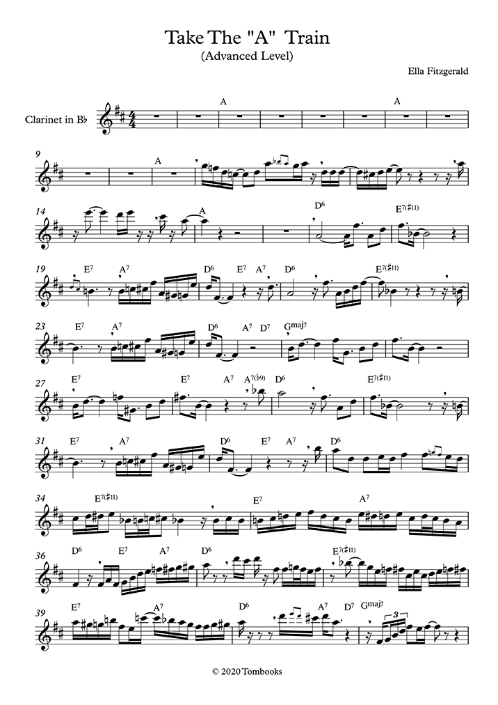 Clarinet Sheet Music Take The A Train Advanced Level Ellington Clarinet Sheet Music Take The A Train Advanced Level Ellington