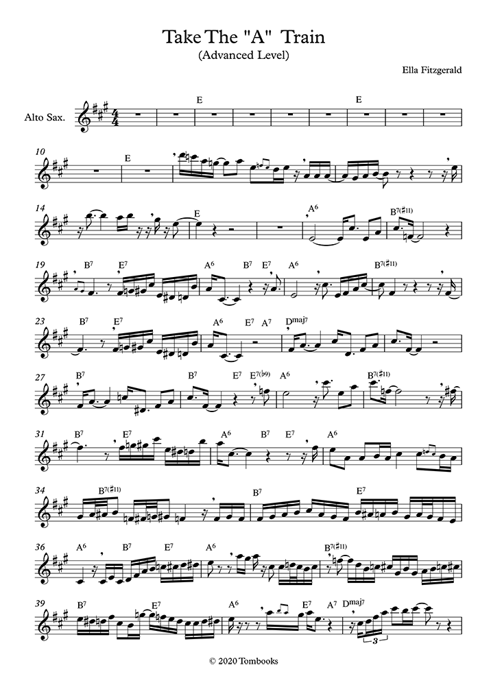 Saxophone Sheet Music Take The A Train Advanced Level Alto Sax Ellington