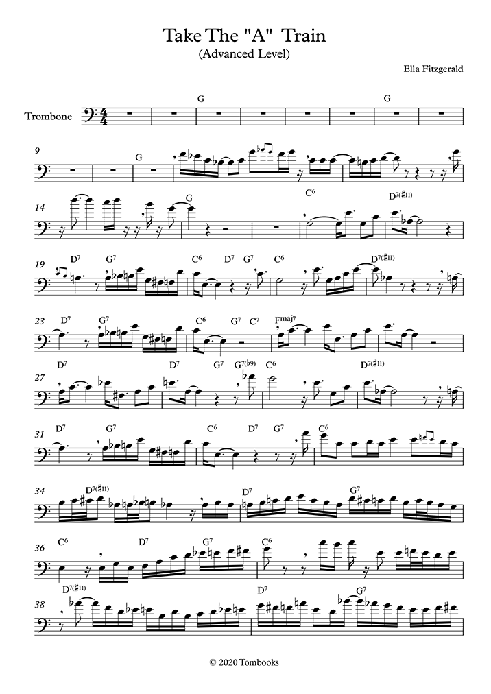 Trombone Sheet Music Take The A Train Advanced Level Ellington