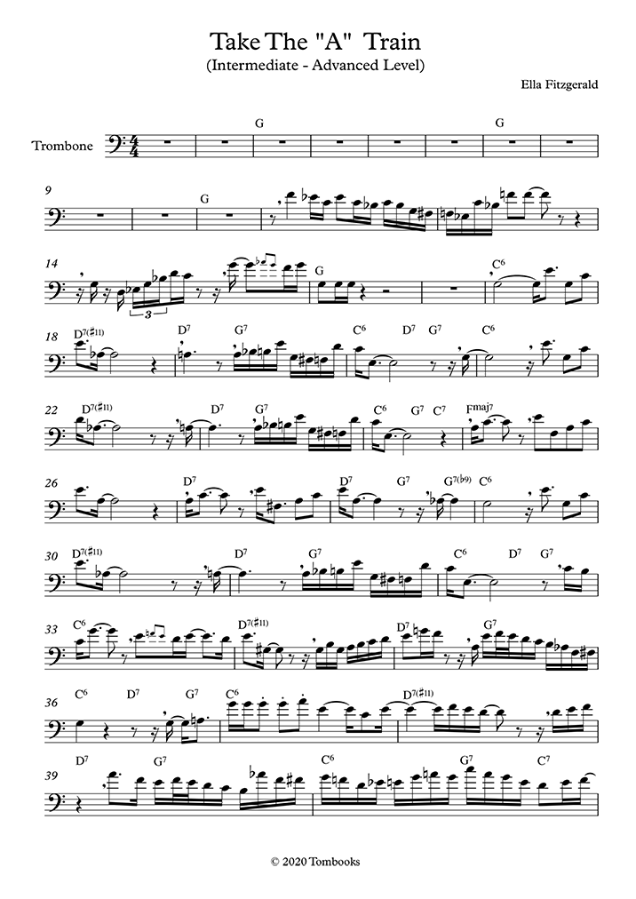 Trombone Sheet Music Take The A Train Intermediate Advanced Level Ellington Trombone Sheet Music Take The A Train Intermediate Advanced Level Ellington