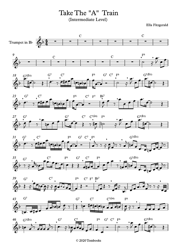 Trumpet Sheet Music Take The A Train Intermediate Level Ellington Trumpet Sheet Music Take The A Train Intermediate Level Ellington