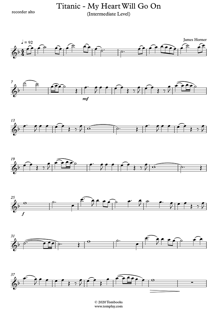 music sheet for my heart will go on song on french horn