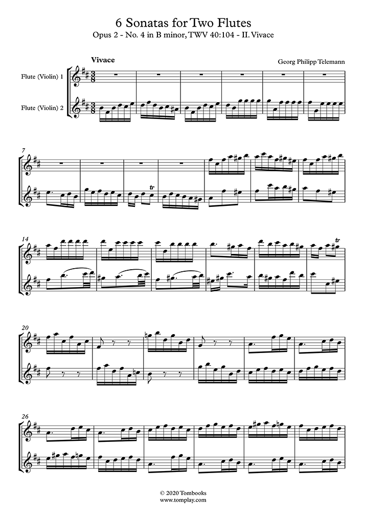 6 Sonatas for Two Flutes, Opus 2 No. 4 in B minor, TWV 40104 II