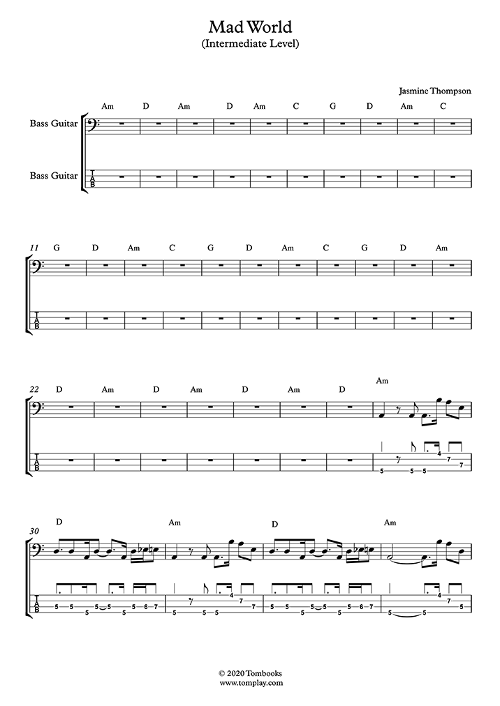Mad World [intermediate] Partitions musicales à imprimer Mondial de la partition numérique