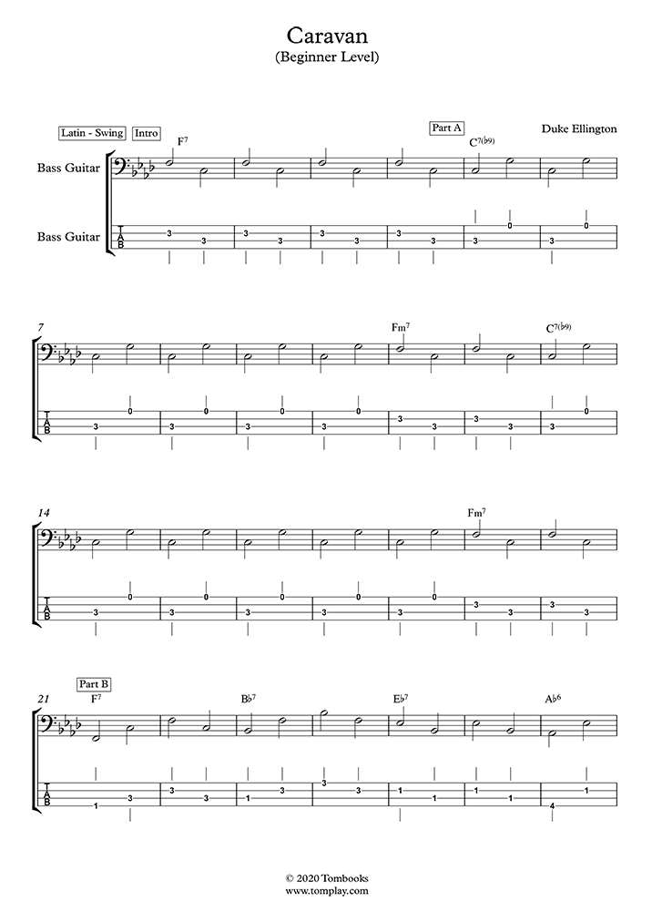 Caravan (Beginner Level) (Ellington) - Bass Tabs