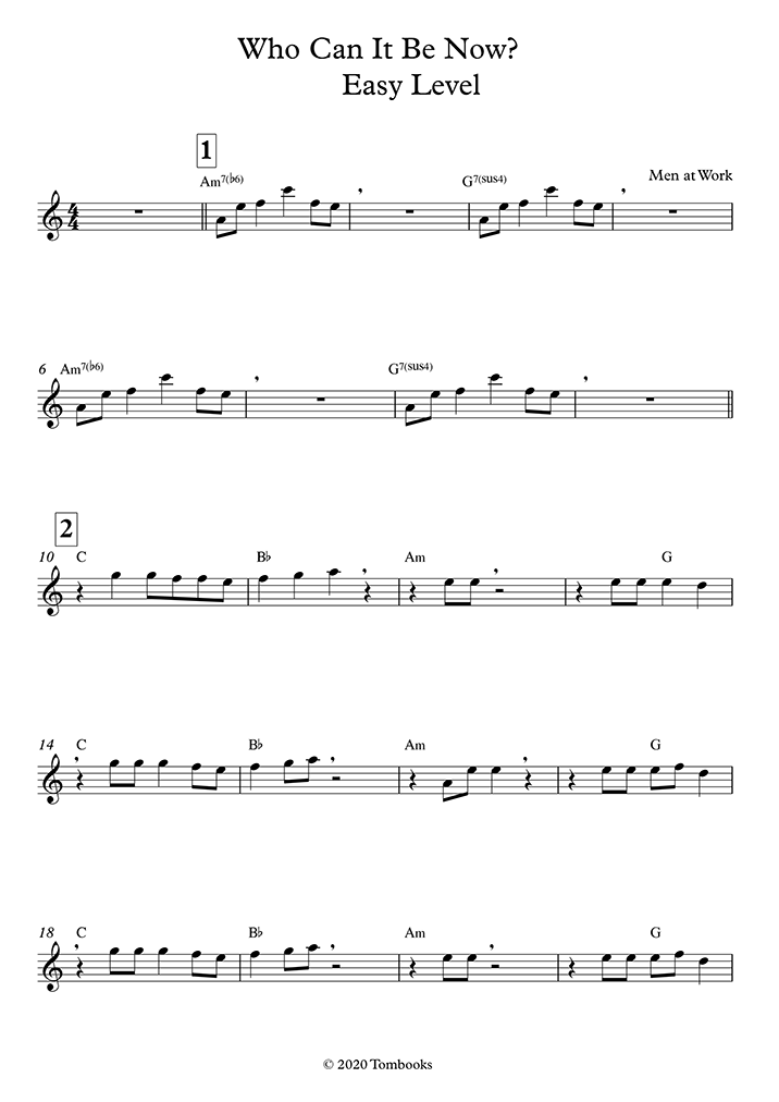 Saxophone Sheet Music Who Can It Be Now Easy Level Alto Sax Men At Work