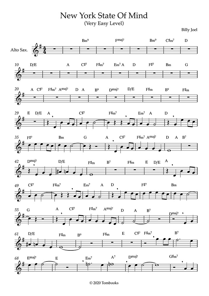 Saxophone Sheet Music New York State Of Mind Very Easy Level Alto Sax Billy Joel